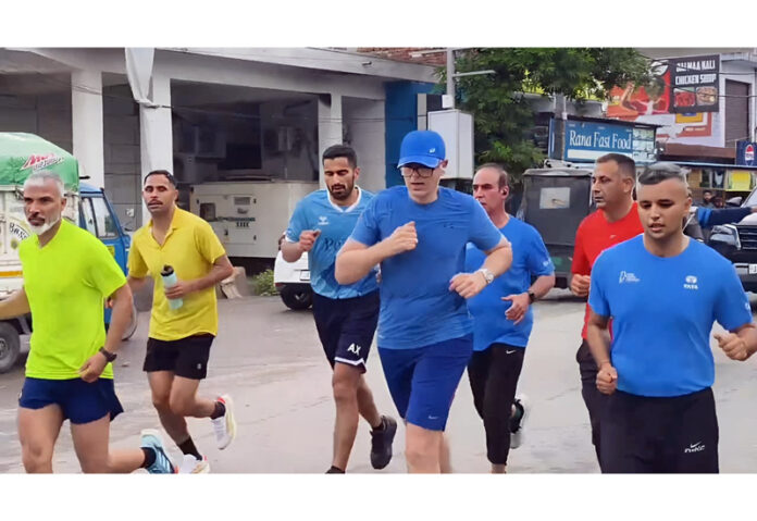 CM Omar Abdullah Jogging in Bishnah area on Wednesday. CM Omar Abdullah Jogging in Bishnah area on Wednesday.