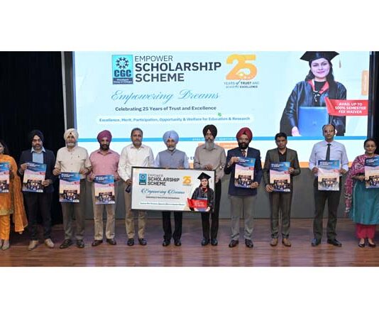 Satnam Singh Sandhu, Chairman, CGC Landran launching ‘Empower’ Scholarship Scheme on Thursday.