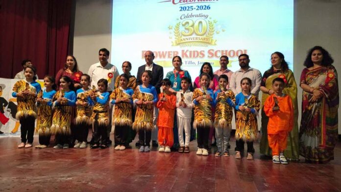 Excelsior Sports Correspondent JAMMU, Apr 4: Flower Kids School celebrated its 30th Annual Day with great enthusiasm and zeal. The event turned out to be a vibrant showcase of creativity and talent presented by the young students, leaving the audience impressed. The programme commenced with the traditional lighting of the ceremonial lamp. Prof Lalit Magotra graced the occasion as chief guest. Principal of the School, Vijay Laxmi, honoured the chief guest and other distinguished guests. In her address, she also presented an overview of the school's achievements and activities during the current academic session. The function concluded with the distribution of prizes to the deserving students for their achievements in various fields.