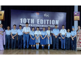 Jammu Sanskriti School posing along with teachers during an event.