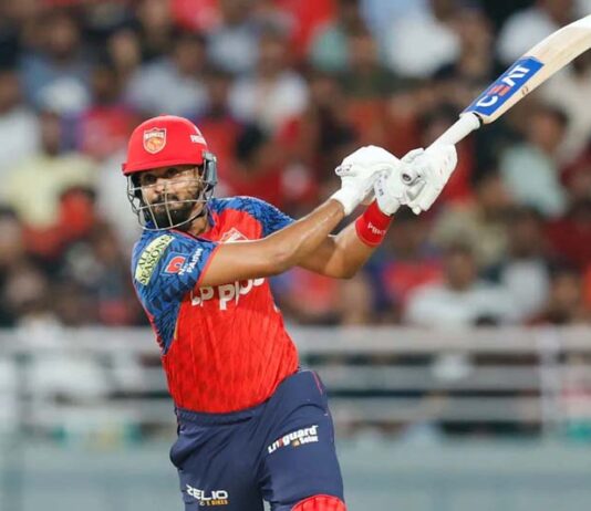 PBKS’ Shreyas Iyer hitting a shot during IPL match against SRH at New Chandigarh on Saturday.