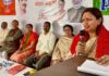 BJP vice president, Rekha Mahajan addressing party activists at Kathua on Thursday.