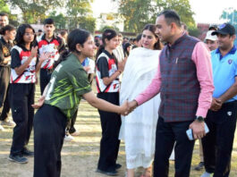 Div Com Jammu Ramesh Kumar interacting with players during the event.