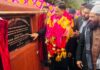 Minister Javed Ahmed Rana unveiling foundation stone of development projects in Mendhar on Thursday.