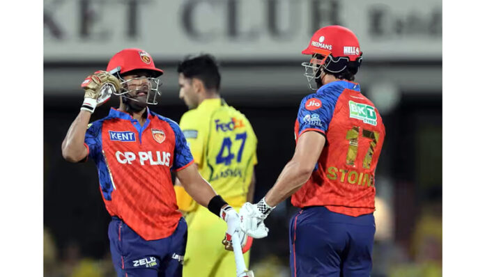 Punjab Kings players celebrating after defeating CSK in Chennai on Friday.