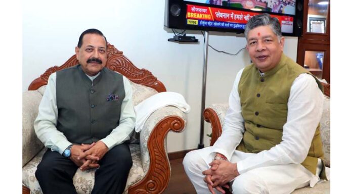 J&K BJP leader, Aseem Gupta during a meeting with Union MoS, Dr. Jitendra Singh in New Delhi.