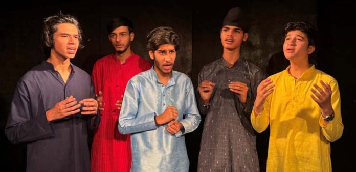 A scene from a play staged by Natrang in Jammu on Sunday.