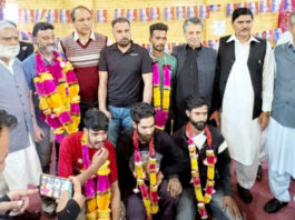 Senior Apni Party leaders with newly elected office bearers in Srinagar.