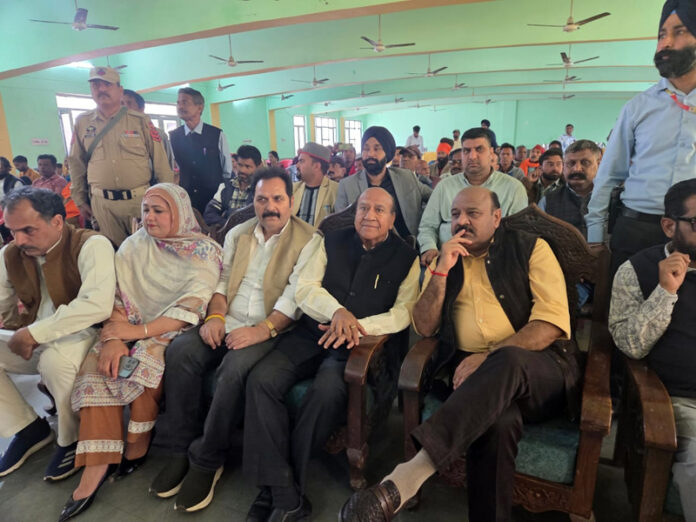 DyCM Surinder Choudhary and other senior NC leaders during a function in Jammu.