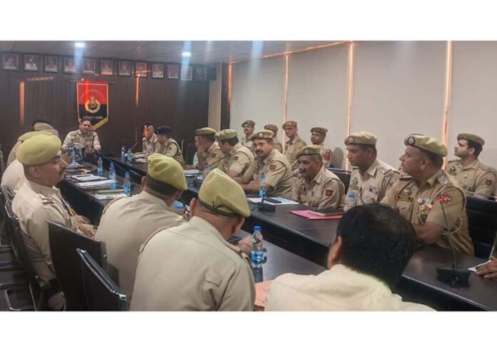 SSP Samba, Anuj Kumar holding meeting with supervisory officers and SHOs at DPO Samba on Monday.