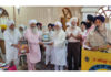 Mahant Manjit Singh being presented a 'Siropa' during a religious programme at Digiana Ashram on Monday.