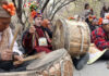 Drum beaters at Apricot Blossom Festival in Kargil on Wednesday.