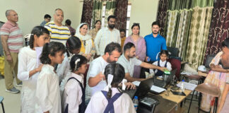 Students during Aadhaar Enrollment and Update Camp at Government School Gandhi Nagar, Jammu.