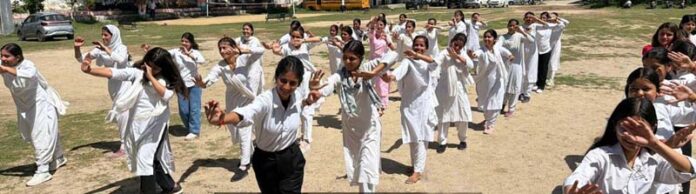 Self defence training being imparted to girl students on Friday.