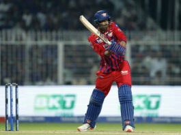 Mukul Choudhary playing a shot during his unbeaten inning of 54 runs against KKR on Thursday.
