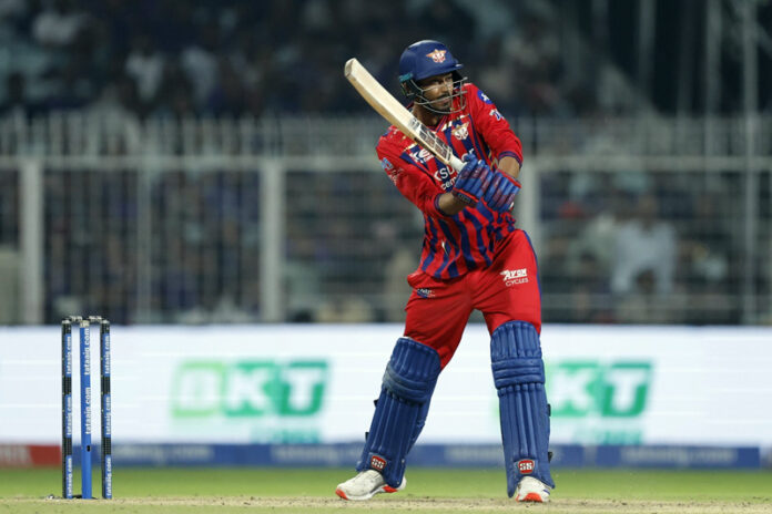 Mukul Choudhary playing a shot during his unbeaten inning of 54 runs against KKR on Thursday.