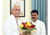 MLA Satish Sharma meeting LG Manoj Sinha on Wednesday.