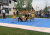Kabaddi players in action during a match on Saturday.
