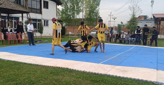 Kabaddi players in action during a match on Saturday.