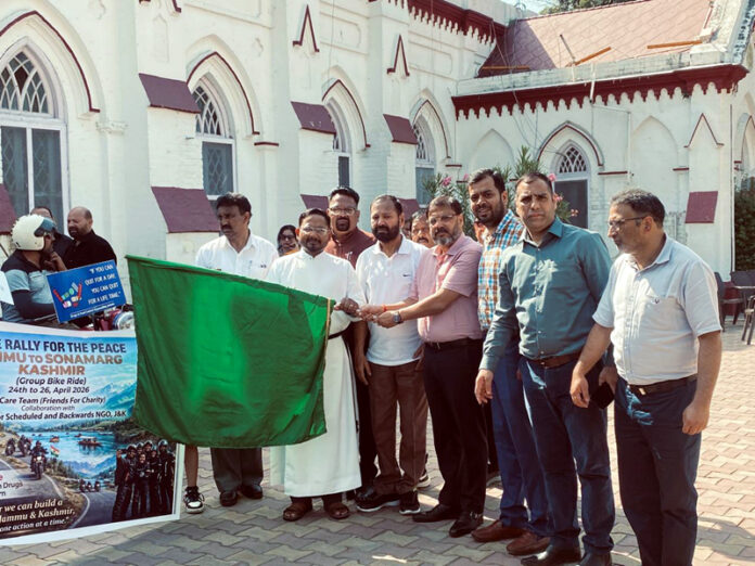 Drug Controller, J&K, Rajesh Kumar, flagging off a bike rally from Church Lane, Residency Road, Jammu.