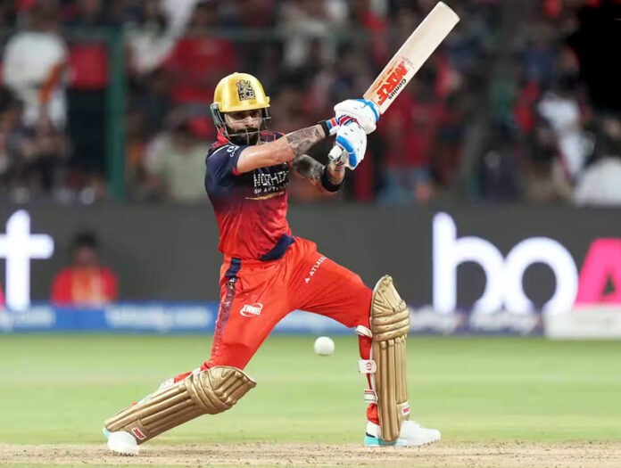 Virat Kohli playing a shot during his inning of 81 runs against Gujarat Titans on Friday.