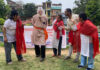 ESRM artists performing during street play 'Nasha Mukt Banana Hai' in Jammu on Tuesday.