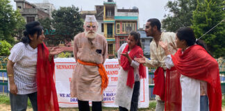 ESRM artists performing during street play 'Nasha Mukt Banana Hai' in Jammu on Tuesday.