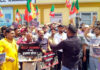 Activists of BJYM staging a protest in Ramban.