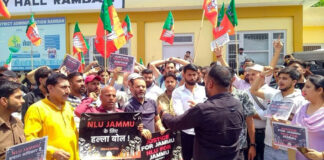 Activists of BJYM staging a protest in Ramban.