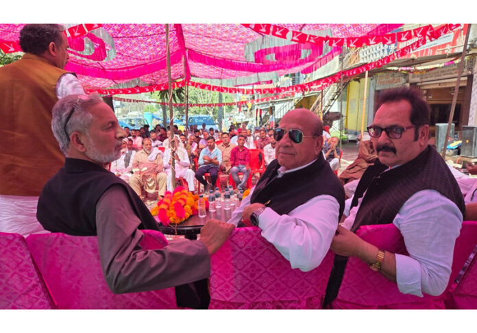 Senior NC leaders during public meeting at Manwal in district Udhampur on Monday.