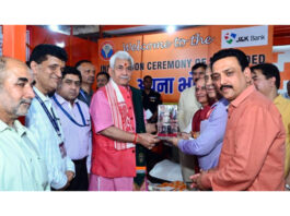 LG attending the ceremony marking the upgradation of ‘Apna Bhojanalaya’ at Government Medical College Jammu on Tuesday.