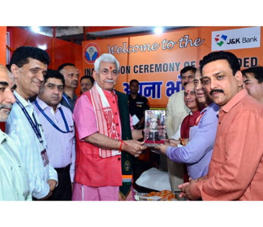 LG attending the ceremony marking the upgradation of ‘Apna Bhojanalaya’ at Government Medical College Jammu on Tuesday.