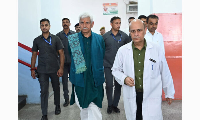 LG visiting GMC Jammu to inquire about health of citizens injured in Udhampur accident.