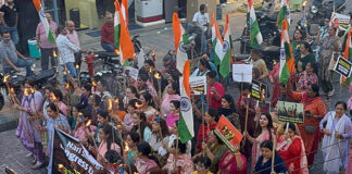 BJP Mahila Morcha taking out rally in Jammu on Wednesday.