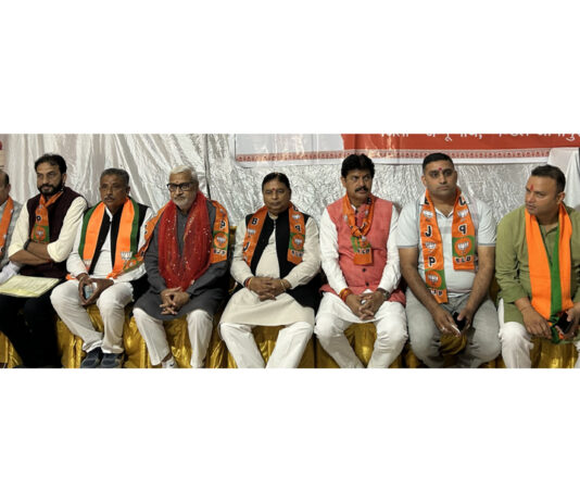 BJP leaders during a meeting at Janipur on Saturday.