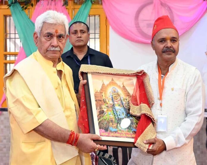 Lieutenant Governor Manoj SInha attending foundation day of Sarv Shakti Chandi Mata Mandir, Dhammi, Nagrota on Thursday.