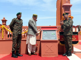 Chief Minister Omar Abdullah during the 78th Raising Day at the JAKLI Regimental Centre in Srinagar on Wednesday. -Excelsior/Shakeel