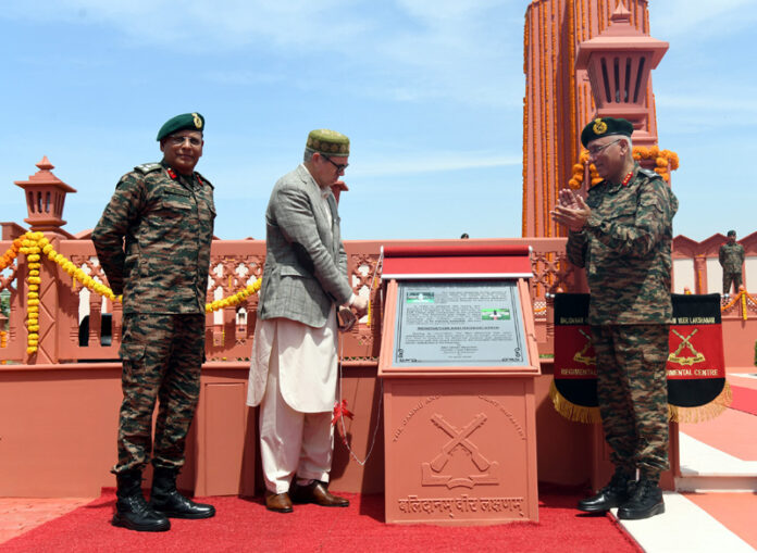 Chief Minister Omar Abdullah during the 78th Raising Day at the JAKLI Regimental Centre in Srinagar on Wednesday. -Excelsior/Shakeel