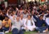 Non-gazetted health and medical employees along with their leaders staging a protest at GMC Jammu on Wednesday. -Excelsior/Rakesh