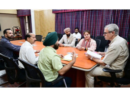 CM Omar Abdullah meeting a delegation at Jammu on Friday.