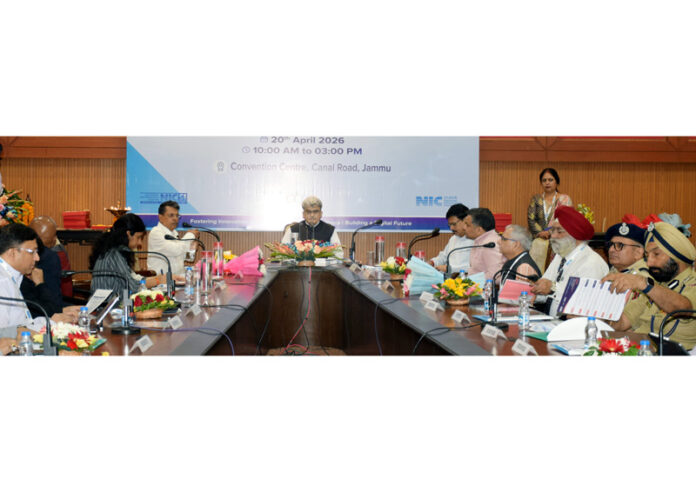 Chief Secy Atal Dulloo chairing a meeting in Jammu on Monday.