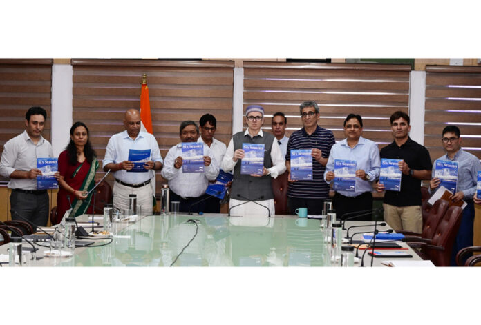 Chief Minister Omar Abdullah unveiling ‘Six Seasons’ Shishur magazine of J&K Tourism Department.