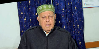 NC president Dr Farooq Abdullah speaking to media persons in Srinagar on Wednesday. -Excelsior/Shakeel