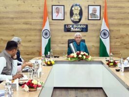 LG Manoj Sinha chairing a meeting at Jammu on Wednesday.