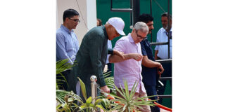 Jammu and Kashmir Chief Minister Omar Abdullah along with National Conference party’ president Dr Farooq Abdullah at Civil Secretariat in Jammu on Thursday.