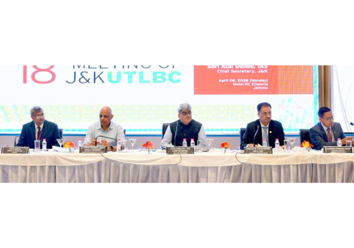 Chief Secretary Atal Dulloo chairing the 18th meeting of the Union Territory Level Bankers’ Committee in Jammu.