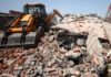 An alleged drug peddler's property being demolished at Miran Sahib area in Jammu district on Friday. -Excelsior/Rakesh