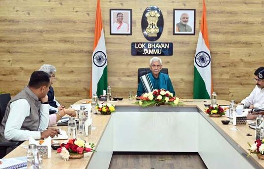 LG Manoj Sinha chairing a meeting at Jammu on Wednesday.