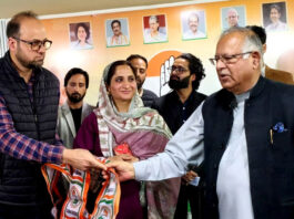 JKPCC president, Tariq Hameed Karra during a function at party headquarters in Srinagar on Tuesday. — Excelsior/Shakeel