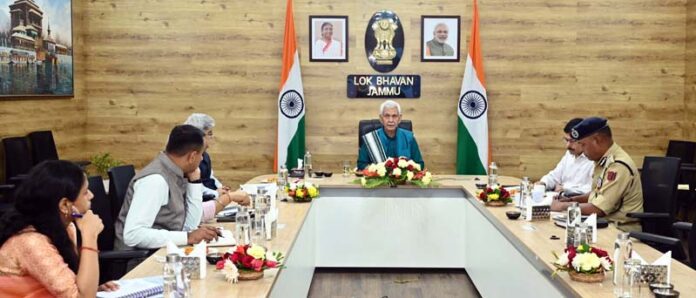 LG Manoj Sinha chairing a meeting at Jammu on Wednesday.